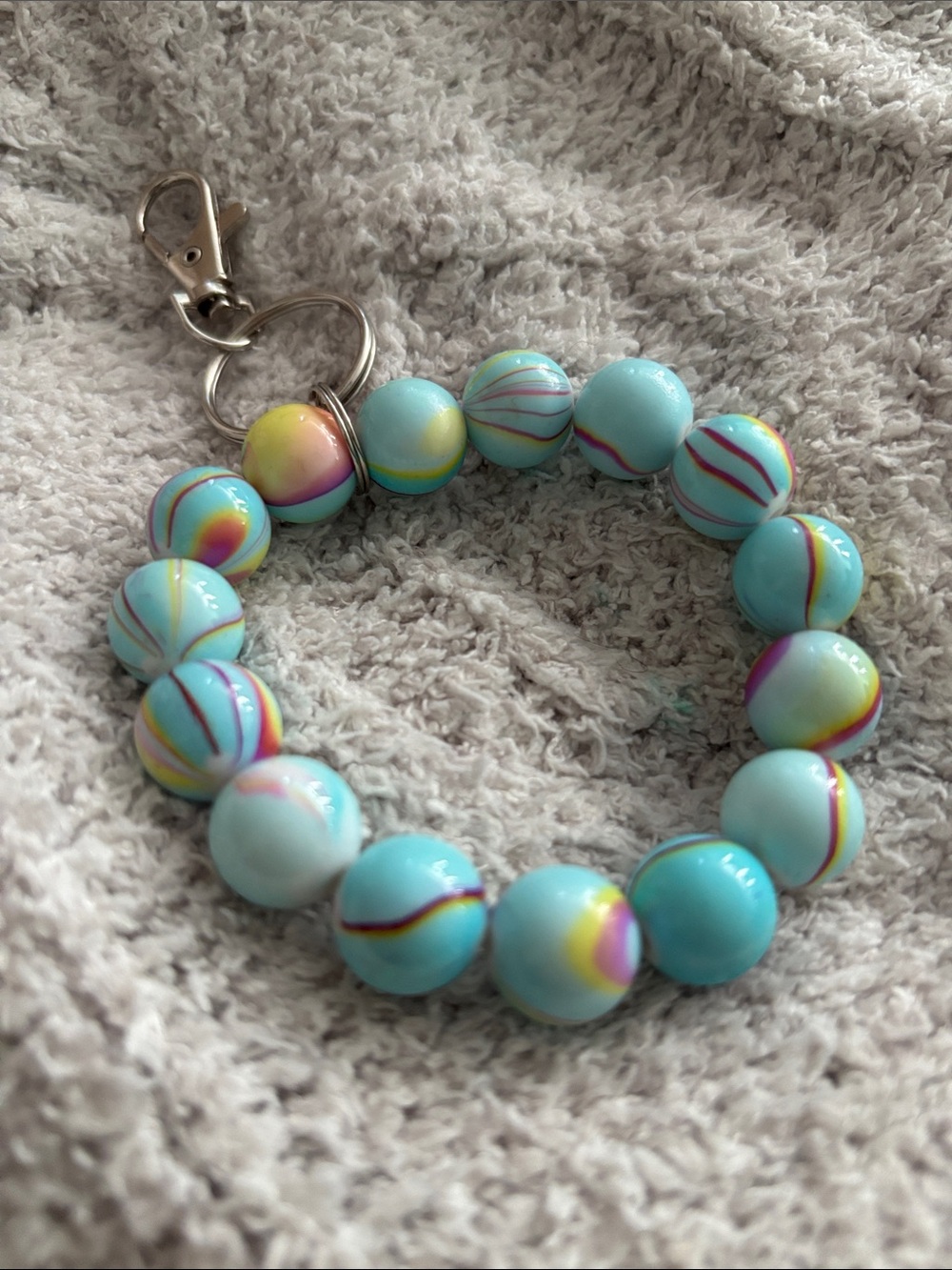Colorful Beaded Wristlet Keychain Bracelet (handmade)